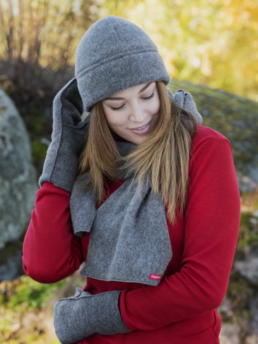 Ruskovilla's organic merino wool fleece beanie in grey
