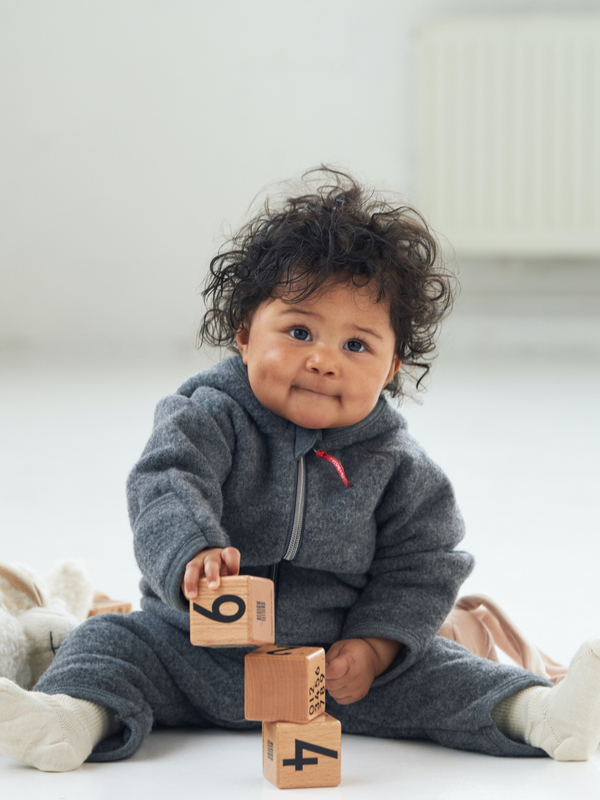 Ruskovilla's baby's organic merino wool fleece overall in grey
