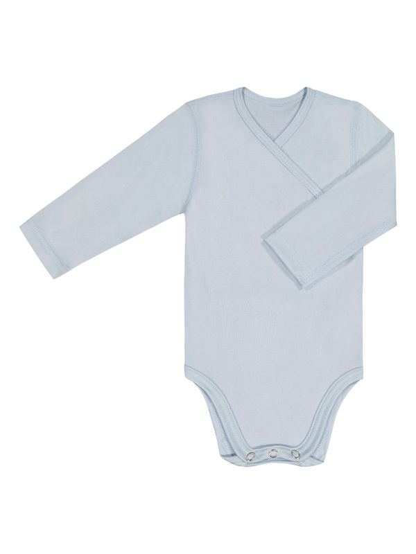 Ruskovillan vaaleansininen vauvojen luomusilkkibody. Ruskovilla's light blue organic silk baby body with long sleeves.