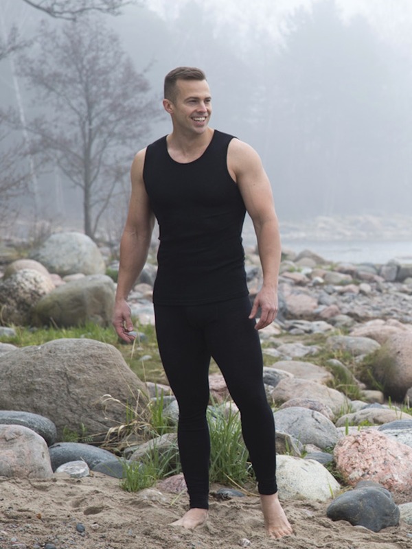 Ruskovilla's black sleeveless organic silk wool shirt for men and women