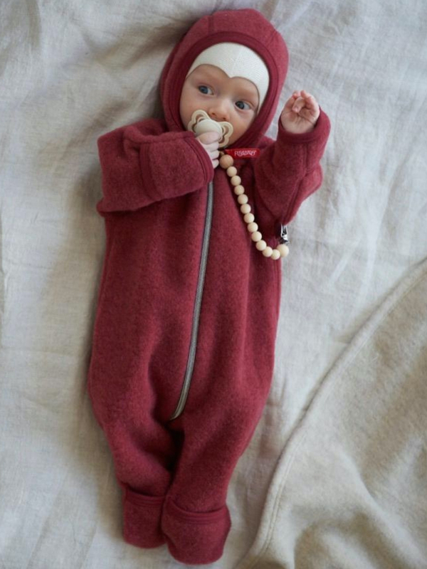 Ruskovilla's baby's organic merino wool fleece overall in red