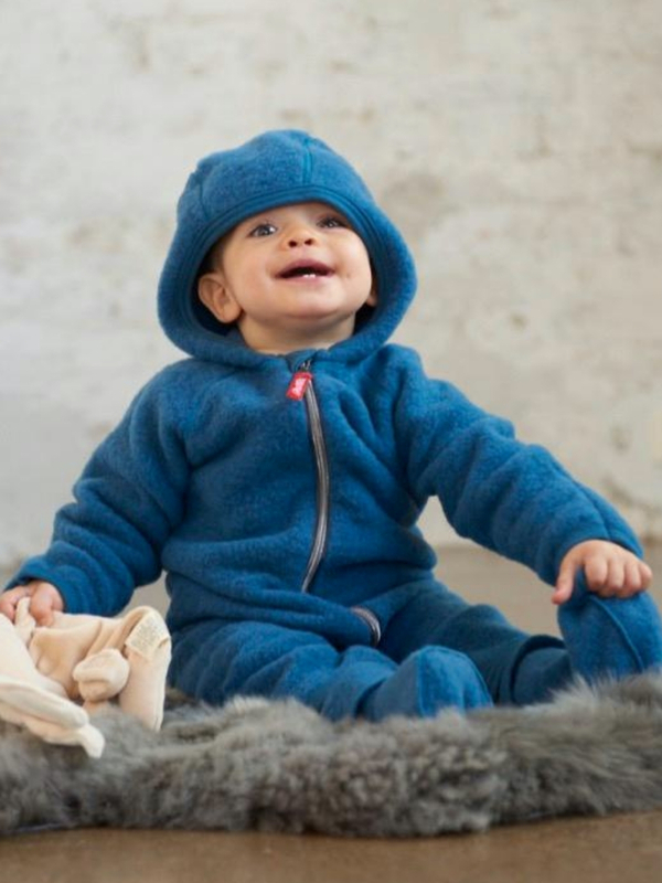 Ruskovilla's baby's organic merino wool fleece overall in blue