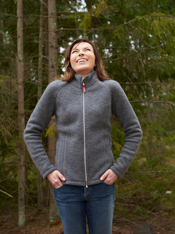 Ruskovilla's organic merino wool fleece jacket for women in grey